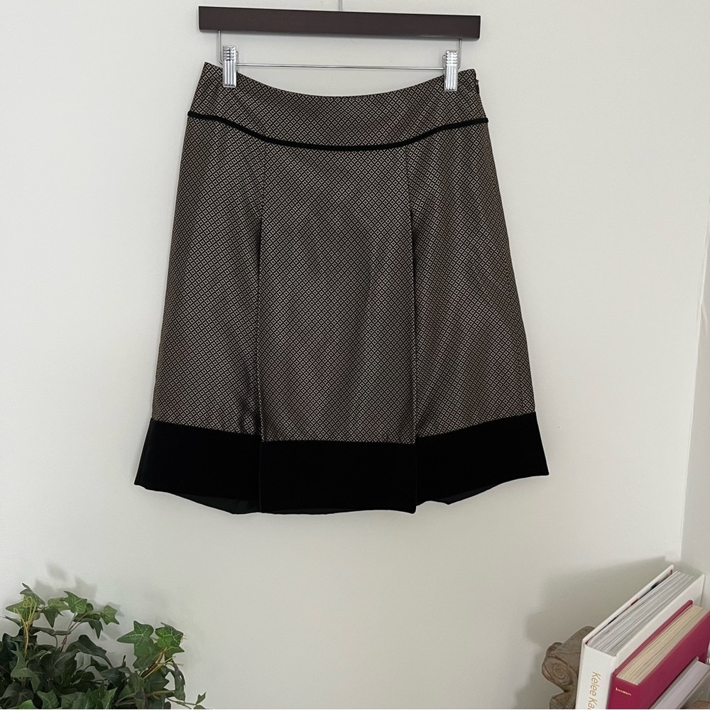 ANN TAYLOR Gold Black Jacquard SILK Blend Velvet Velour A-Line Skirt 4P Preppy